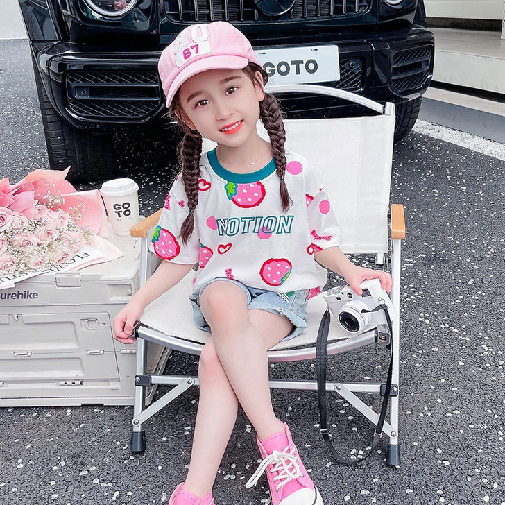 Áo Thun Tay Ngắn In Hình Quả Dâu Dễ Thương Cho Bé Gái Áo thun tay ngắn cho bé gái