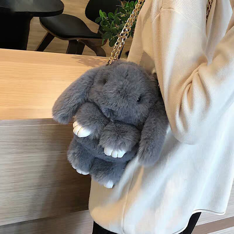Schwarz Túi Đeo Chéo Hình Thỏ Hoạt Hình Nhồi Bông Phong Cách Hàn Quốc Xinh Xắn