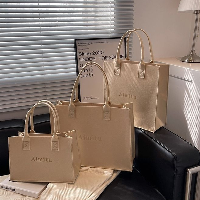 Mr.puffer Túi Xách Đeo Vai Bằng Vải Nỉ Kích Thước Lớn In Chữ Phong Cách Mới Cho Nữ