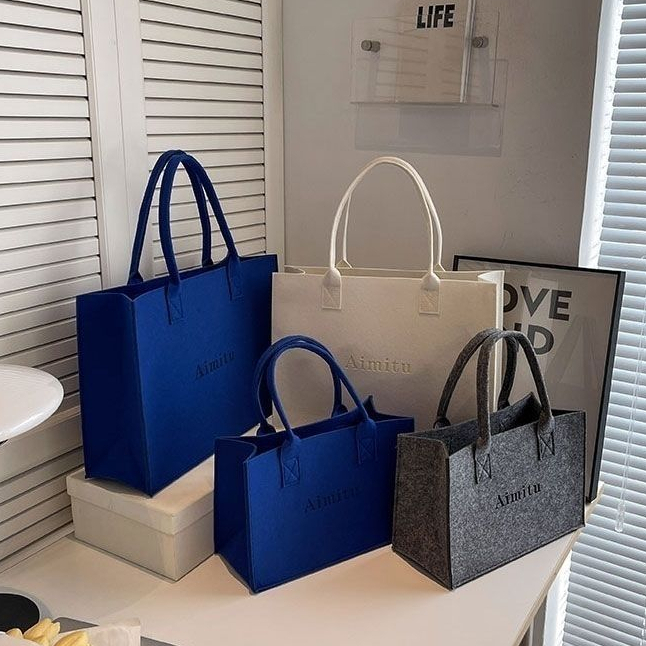 Mr.puffer Túi Xách Đeo Vai Bằng Vải Nỉ Kích Thước Lớn In Chữ Phong Cách Mới Cho Nữ