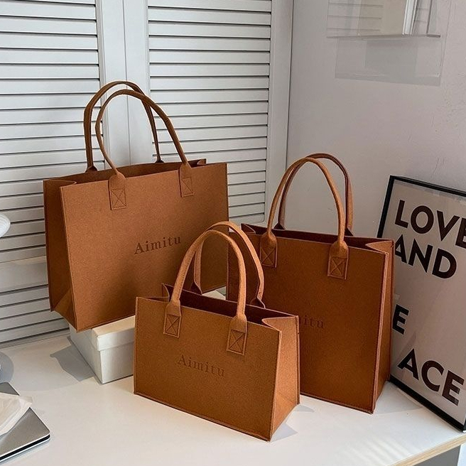 Mr.puffer Túi Xách Đeo Vai Bằng Vải Nỉ Kích Thước Lớn In Chữ Phong Cách Mới Cho Nữ