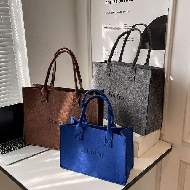 Mr.puffer Túi Xách Đeo Vai Bằng Vải Nỉ Kích Thước Lớn In Chữ Phong Cách Mới Cho Nữ