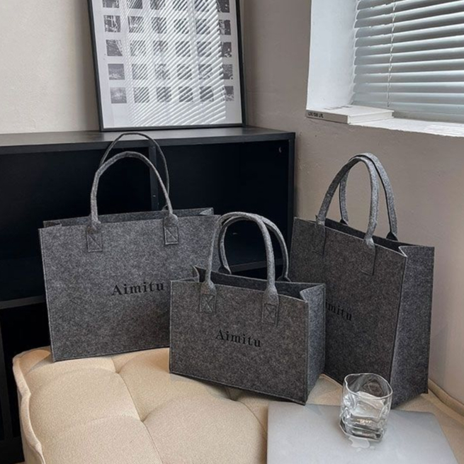 Mr.puffer Túi Xách Đeo Vai Bằng Vải Nỉ Kích Thước Lớn In Chữ Phong Cách Mới Cho Nữ