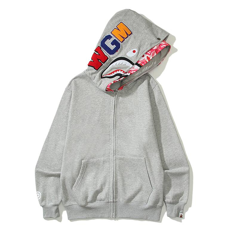 Bape Áo Khoác hoodie Vải cotton In Họa Tiết Phối Khóa Kéo Cá Tính