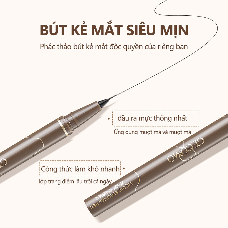 Gecomo Bút Kẻ Mắt Dạng Lỏng 0.01mm Siêu Mỏng Nhanh Khô Chống Thấm Nước Lâu Trôi Không Nhòe
