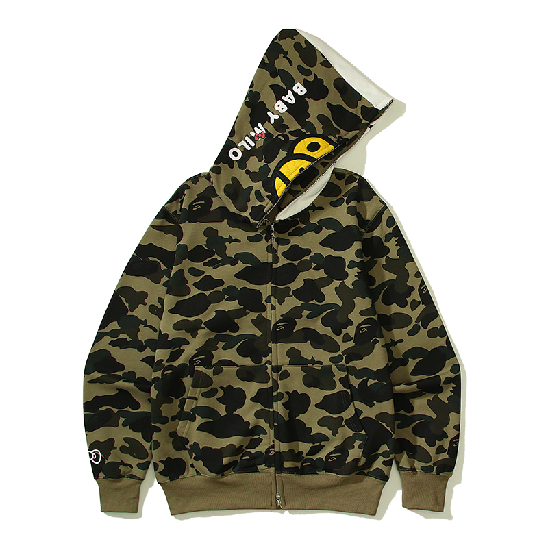 Bape Áo Khoác hoodie Vải cotton In Hình Mèo kitty Phối Khóa Kéo Phong Cách unisex