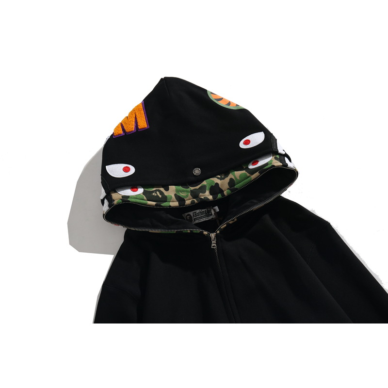 Bape Áo Khoác hoodie Vải cotton In Họa Tiết Phối Khóa Kéo Cá Tính