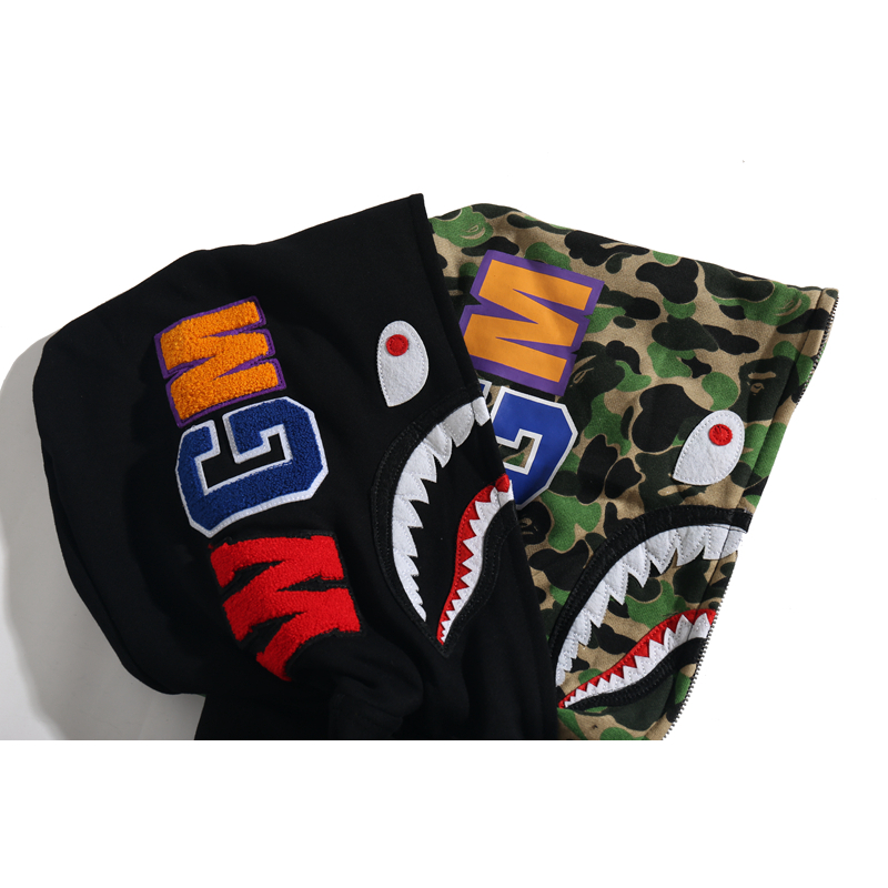 Bape Áo Khoác hoodie Vải cotton In Họa Tiết Phối Khóa Kéo Cá Tính
