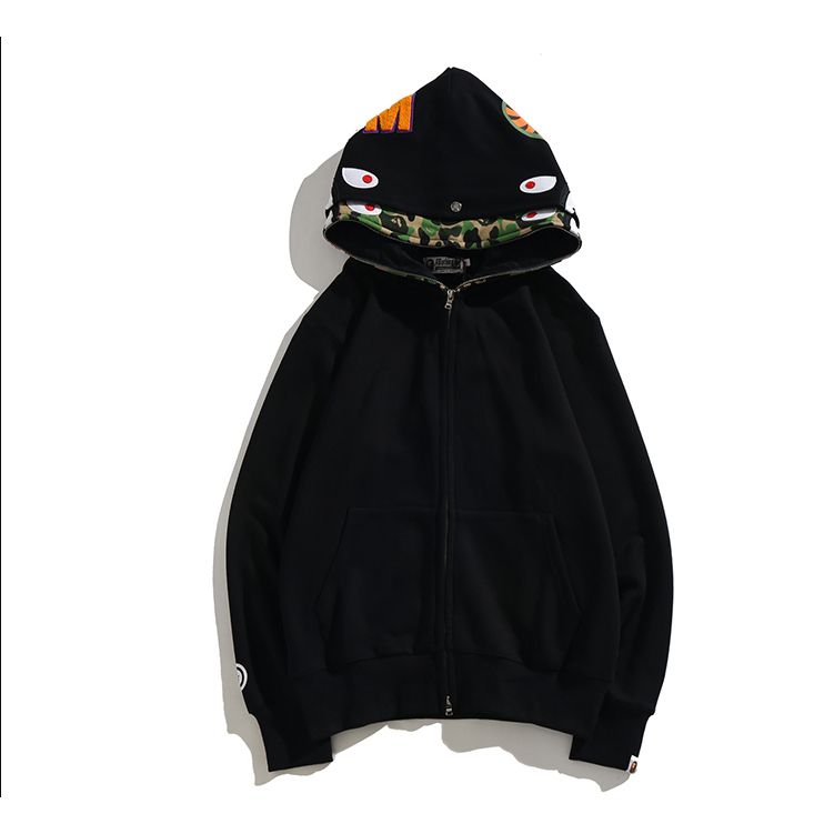 Bape Áo Khoác hoodie Vải cotton In Họa Tiết Phối Khóa Kéo Cá Tính