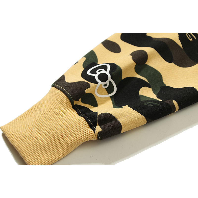 Bape Áo Khoác hoodie Vải cotton In Hình Mèo kitty Phối Khóa Kéo Phong Cách unisex