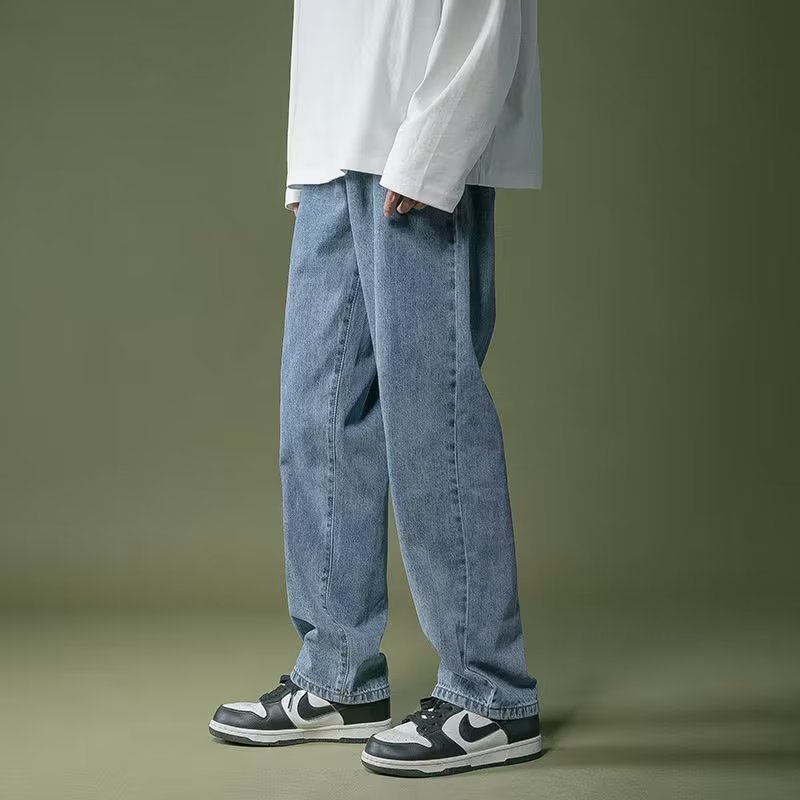 Quần Jean phong cách Hàn Quốc simple thời trang quần jean ống rộng Màu Trơn unisex oversize quần jean ống suông