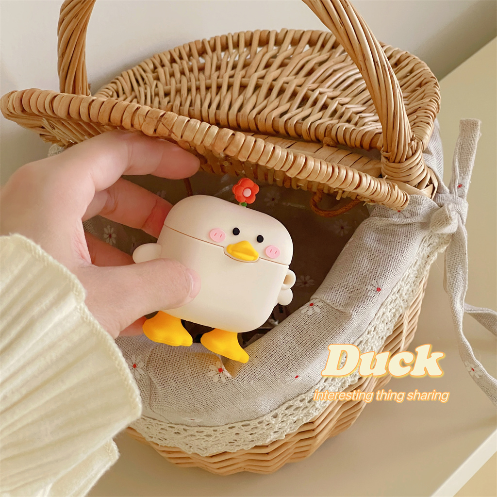 Vỏ Bảo Vệ Hộp Sạc Tai Nghe airpods pro 2 airpods 1 / 2 / 3 Hình Chú Vịt Và Hoa Dễ