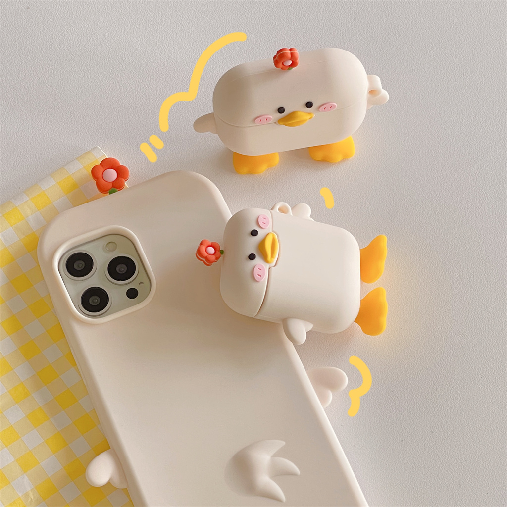 Vỏ Bảo Vệ Hộp Sạc Tai Nghe airpods pro 2 airpods 1 / 2 / 3 Hình Chú Vịt Và Hoa Dễ
