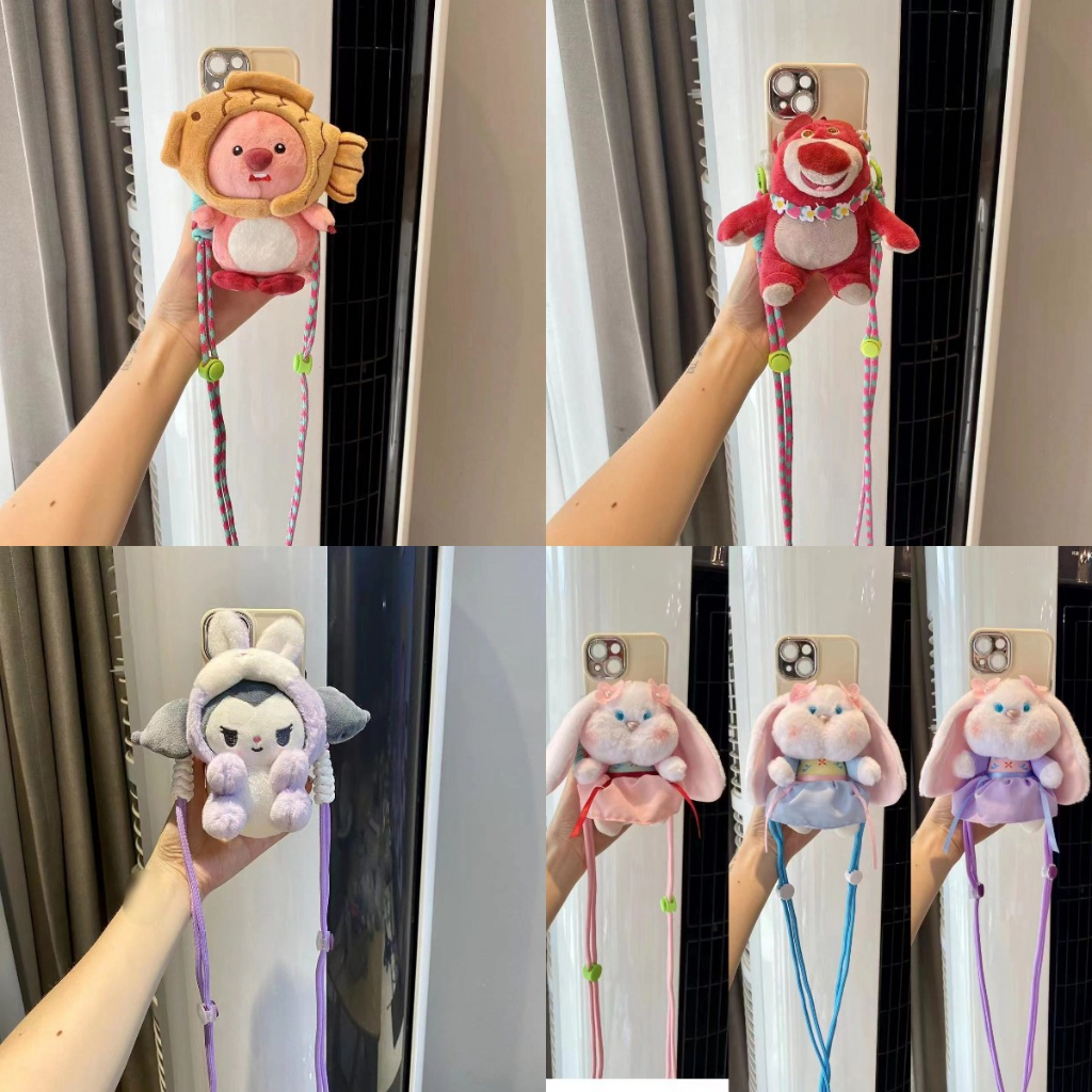 Cute cartoon mobile phone back clip crossbody mobile phone clip plush doll pendant doll mobile phone