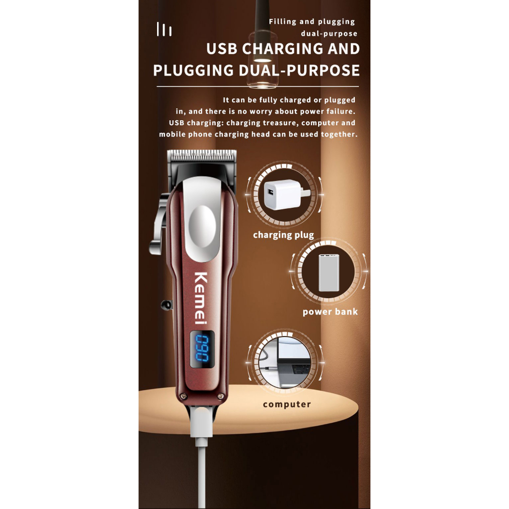 Kemei Tông Đơ Cắt Tóc Không Dây Sạc usb Chuyên Nghiệp Cho Nam