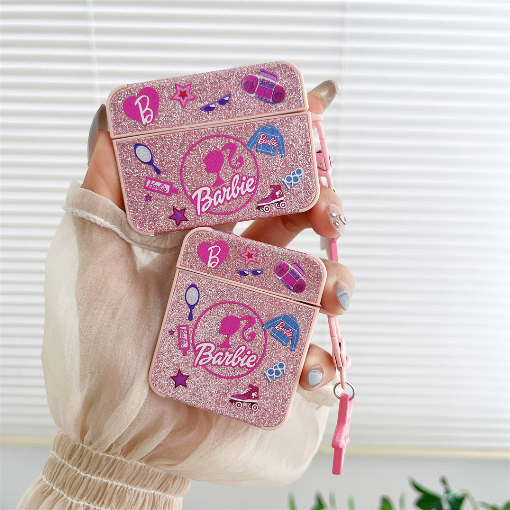 Vỏ Bảo Vệ Hộp Sạc Tai Nghe airpods pro2 pro 1 / 2 3 Hình Búp Bê barbie Màu Hồng Lấp Lánh Ốp