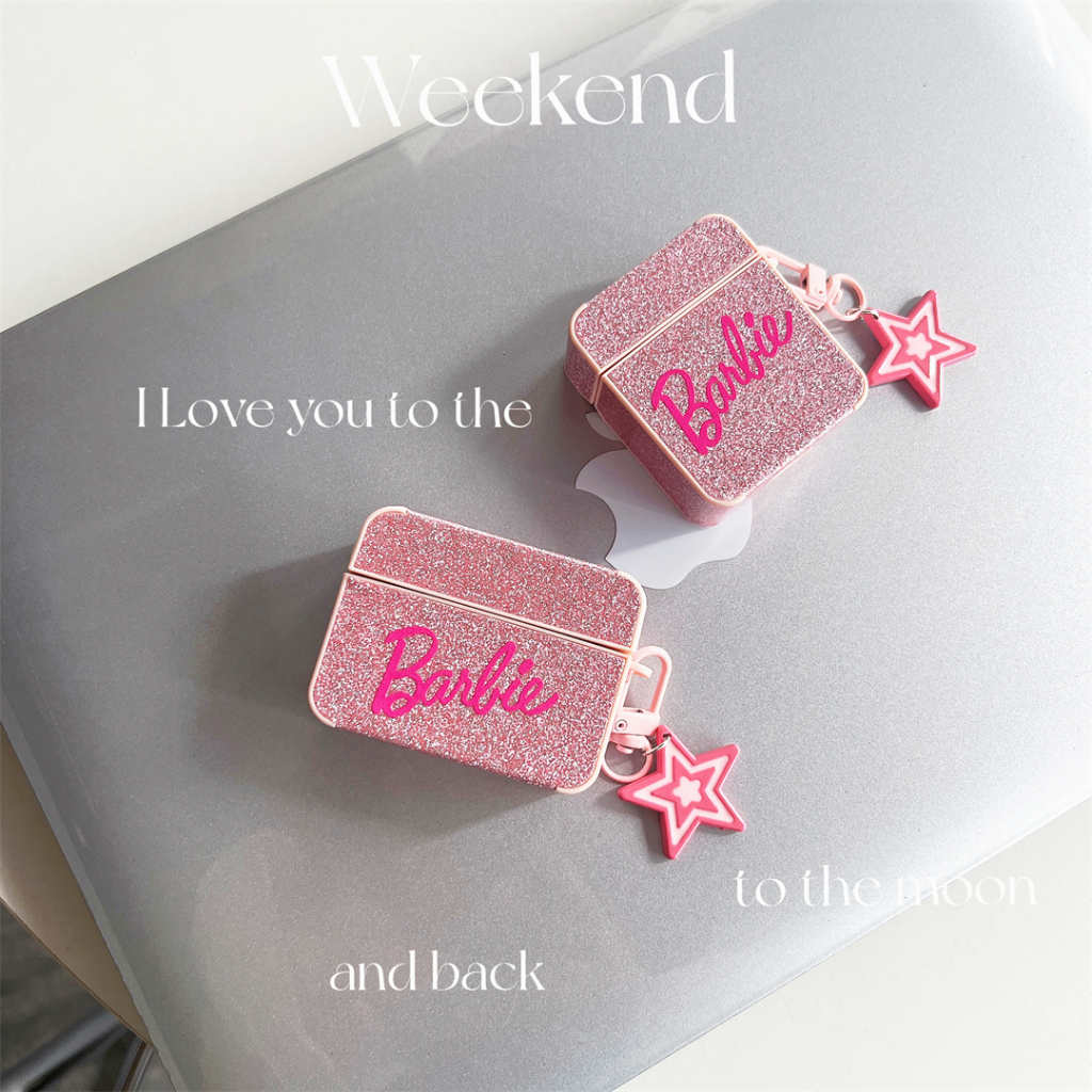 Vỏ Bảo Vệ Hộp Sạc Tai Nghe airpods pro2 pro 1 / 2 3 Hình Búp Bê barbie Màu Hồng Lấp Lánh Ốp