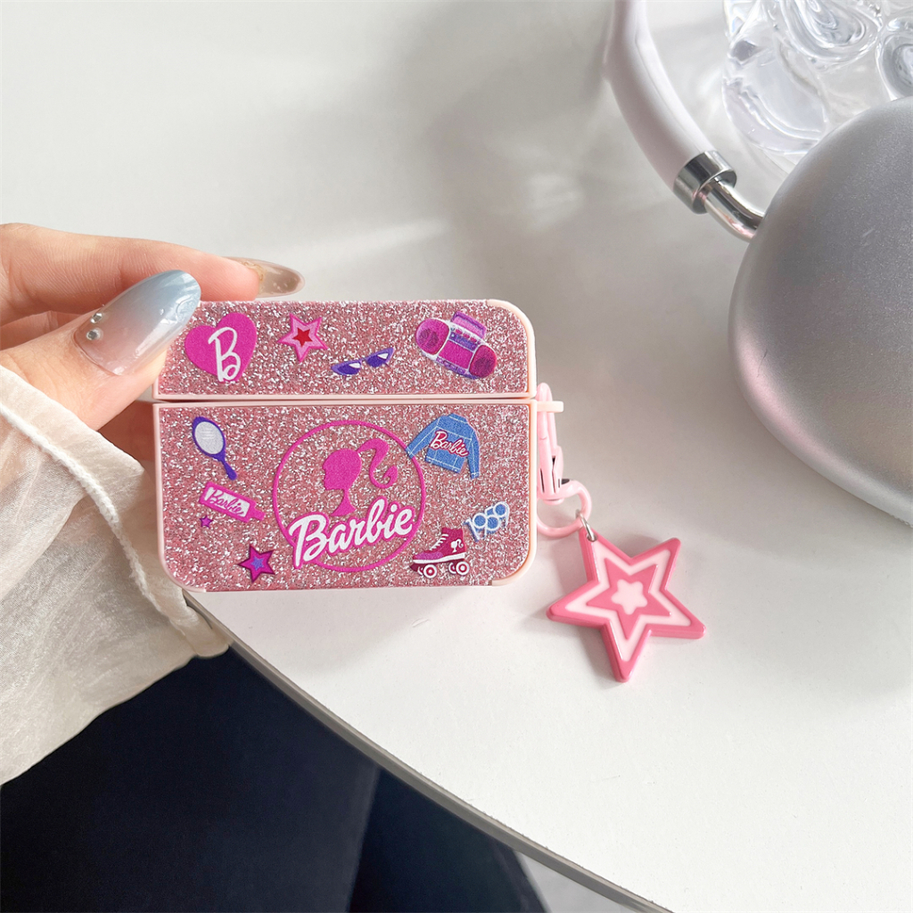 Vỏ Bảo Vệ Hộp Sạc Tai Nghe airpods pro2 pro 1 / 2 3 Hình Búp Bê barbie Màu Hồng Lấp Lánh Ốp