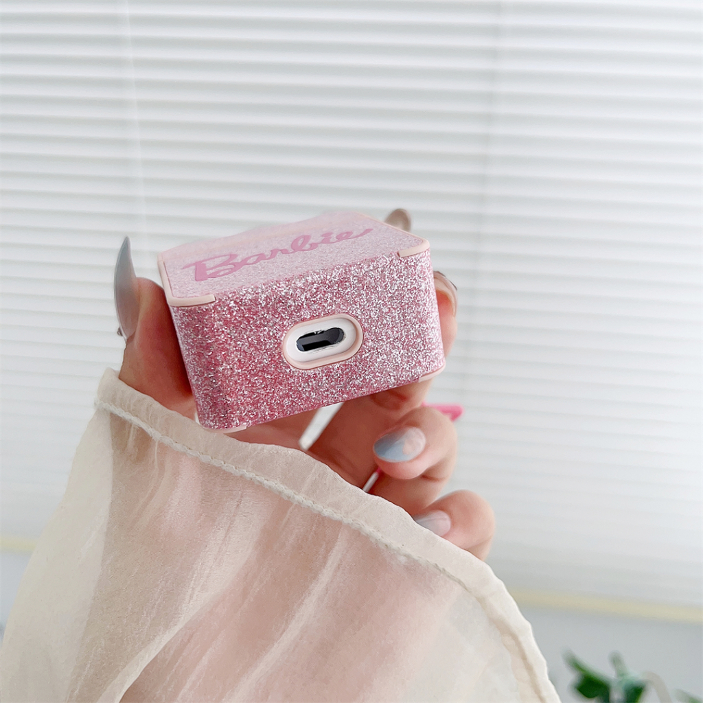 Vỏ Bảo Vệ Hộp Sạc Tai Nghe airpods pro2 pro 1 / 2 3 Hình Búp Bê barbie Màu Hồng Lấp Lánh Ốp