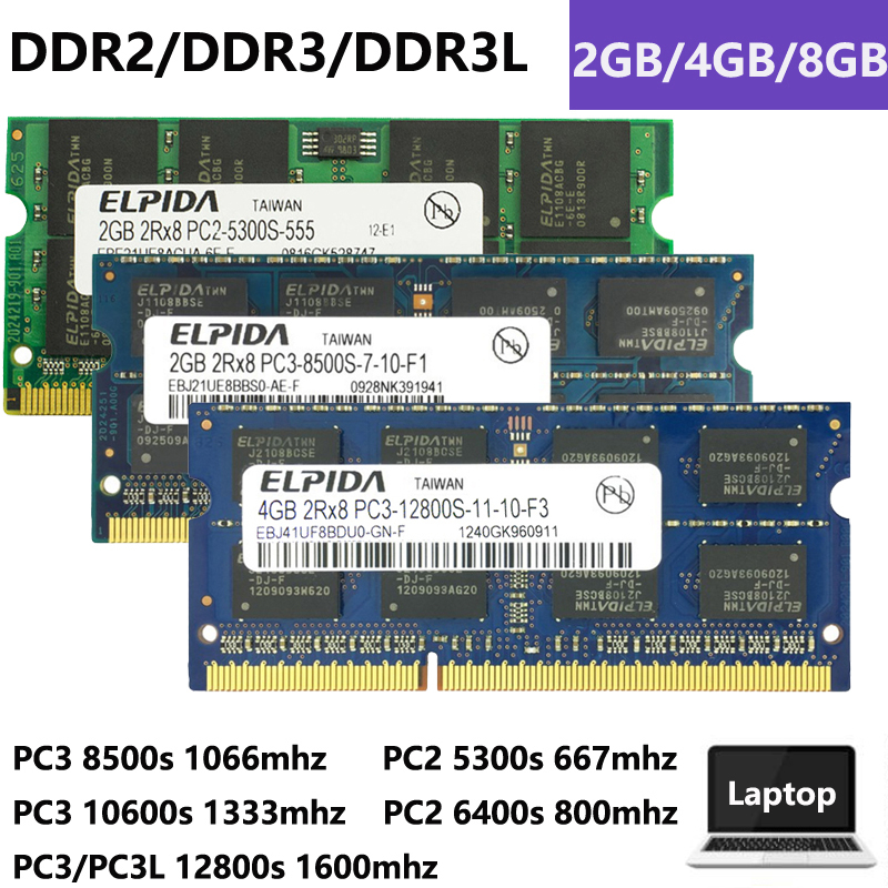 ELPIDA 8GB 4GB 2GB DDR2 DDR3 / DDR3L PC2-5300S PC2-6400S PC3-8500S PC3-10600S PC3 / PC3L-12800S 6.67