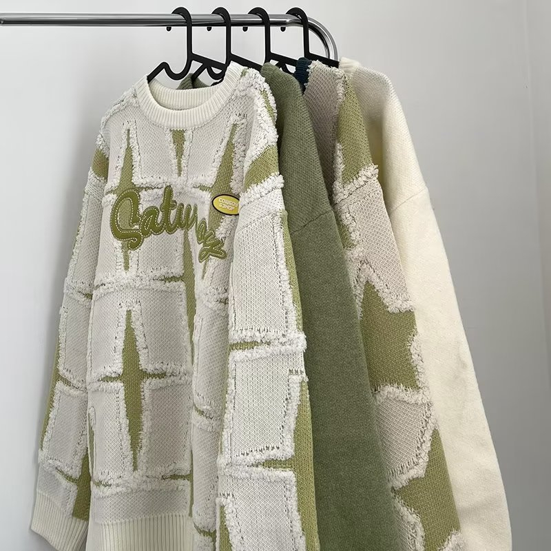 Áo sweater Dệt Kim Cổ Tròn Thêu Chữ Và Ngôi Sao Thời Trang Cho Nam Giới