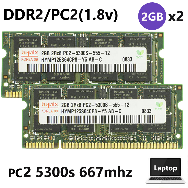 Bộ 2 Thẻ Nhớ 2gb / 4gb  pc2 5300s pc2 6400s ddr2 667mhz 800mhz 200pin Cho laptop