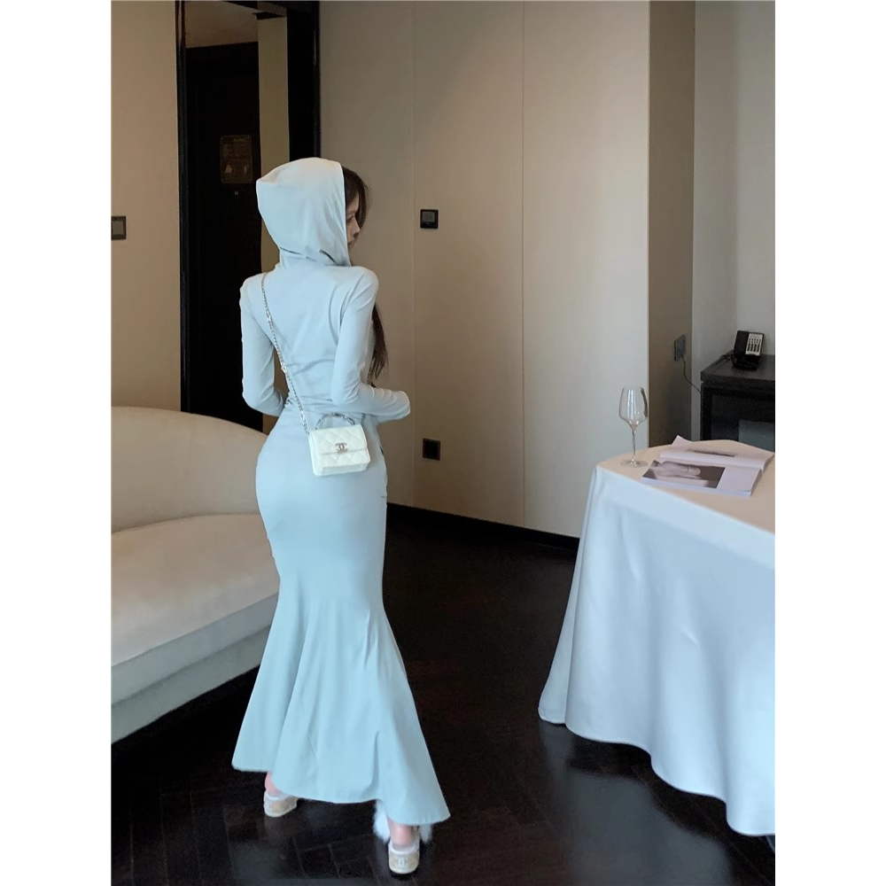 Bộ Áo Khoác Hoodie Dài Tay Có Khóa Kéo Đôi + Chân Váy Đuôi Cá Eo Cao Thời Trang Nữ se