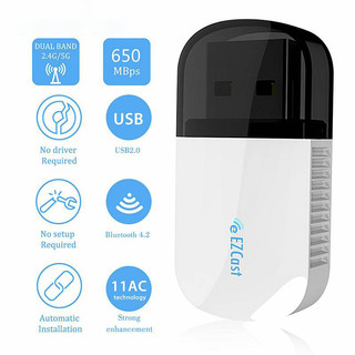 Ezcast usb wifi 5g / 2.5g bluetooth 4.2 băng tần kép ac 600mbps