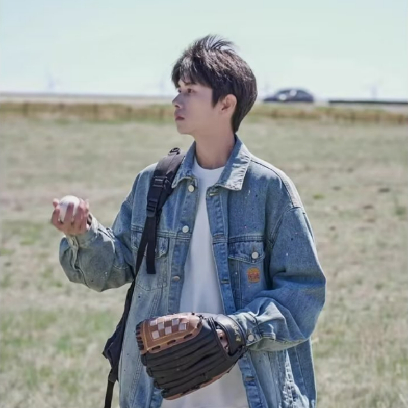 ✦AFFLIGA✦ Áo Khoác Jean In Họa Tiết Mực In Phong Cách retro Mỹ Thời Trang Mùa Thu Mới Dành Cho Nam