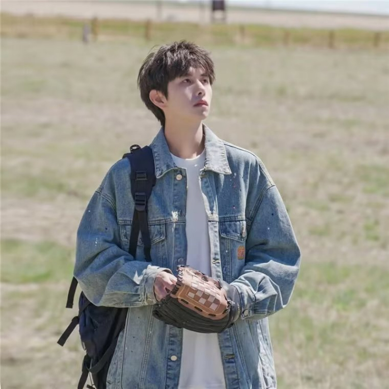 ✦AFFLIGA✦ Áo Khoác Jean In Họa Tiết Mực In Phong Cách retro Mỹ Thời Trang Mùa Thu Mới Dành Cho Nam