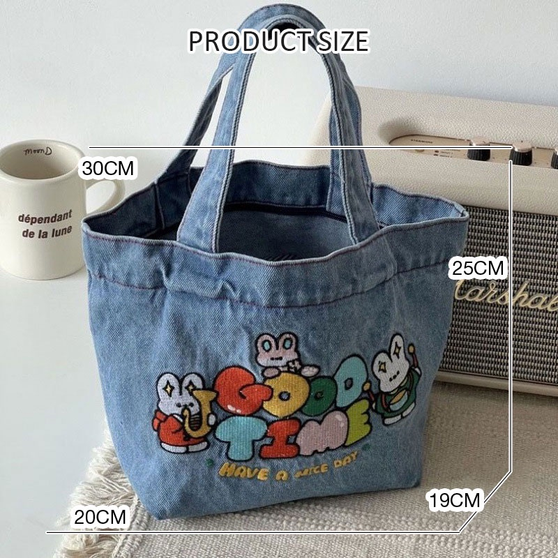 BEIBAOBAO Túi Xách denim Phối Nhung Dễ Thương Cho Nữ