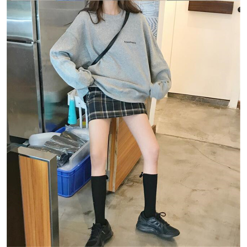 Áo sweater HENG SHAN YUAN mỏng tay dài dáng rộng in chữ phong cách Hàn Quốc thời trang mùa thu 2023