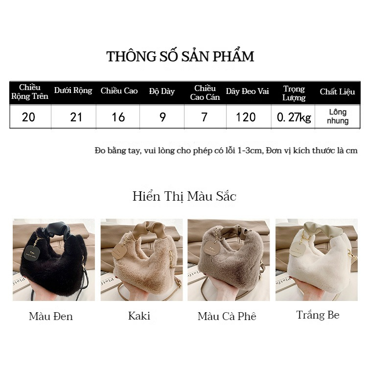 Túi Xách Lông Nhung Thời Trang Mùa Đông Dành Cho Nữ