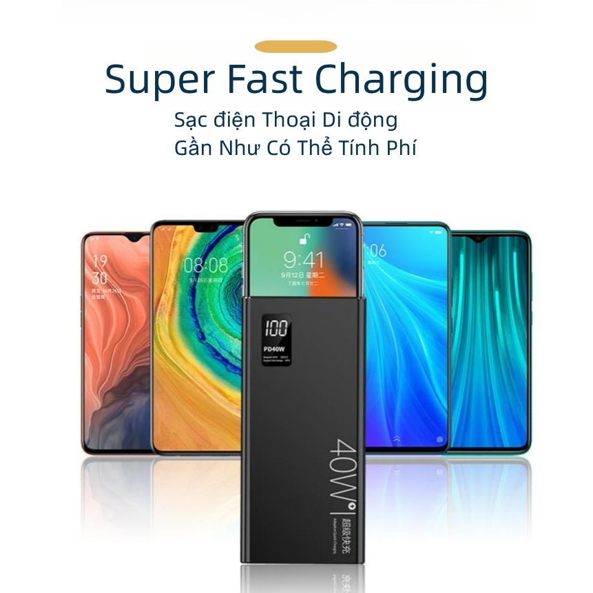 Pin Sạc Dự Phòng Công Suất Cao 100000 MAh Sạc Nhanh 40W Màn Hình Thuật Số Tích