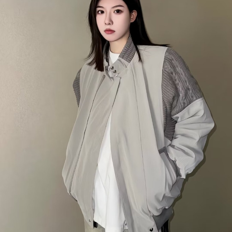 YOUTANG Áo Khoác Cổ Đứng Tay Dài Có Túi Bên Hông Màu Xám Thời Trang Xuân Thu Trẻ Trung Dành Cho Nam Nữ