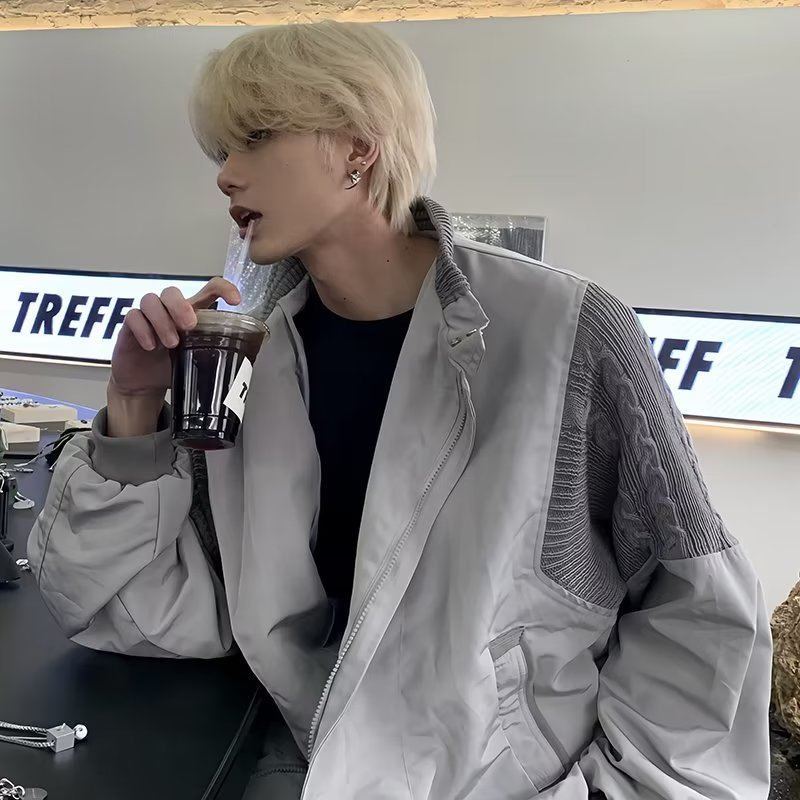 YOUTANG Áo Khoác Cổ Đứng Tay Dài Có Túi Bên Hông Màu Xám Thời Trang Xuân Thu Trẻ Trung Dành Cho Nam Nữ