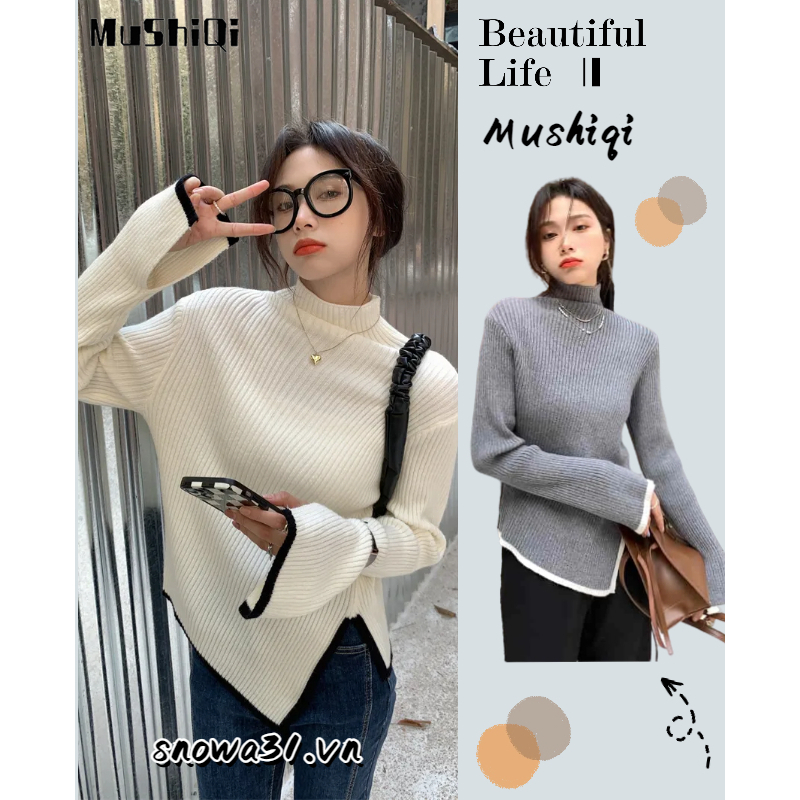 Mushiqi Áo sweater Dệt Kim Cổ Lọ Thời Trang Cho Nữ