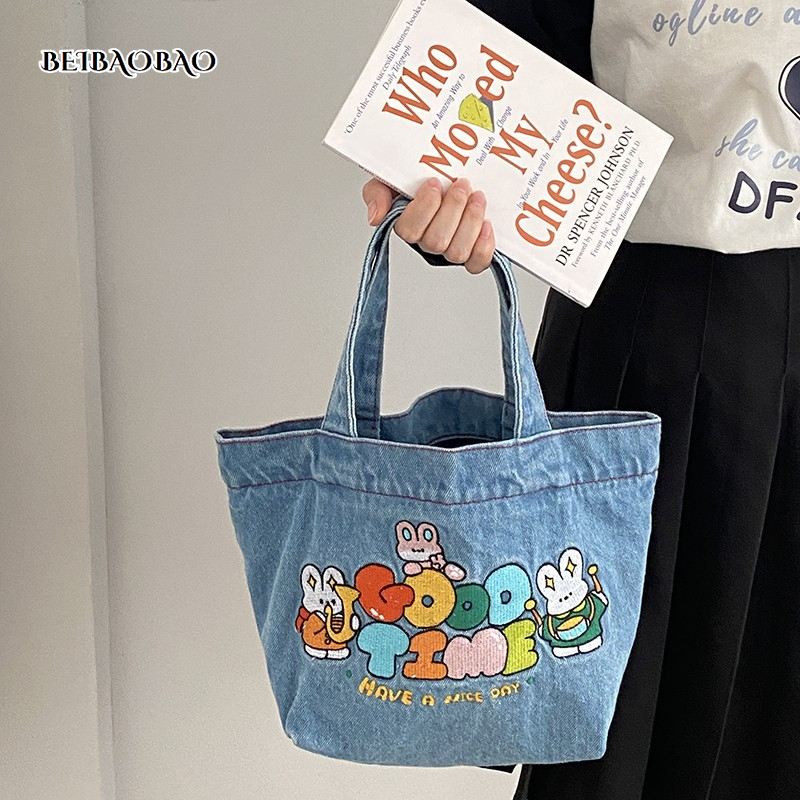 BEIBAOBAO Túi Xách denim Phối Nhung Dễ Thương Cho Nữ