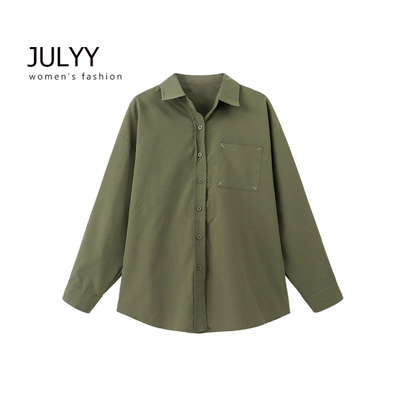 Áo Sơ Mi Tay Dài Màu Xanh Lá Mùa Thu Kiểu Pháp Mới Cho Nữ