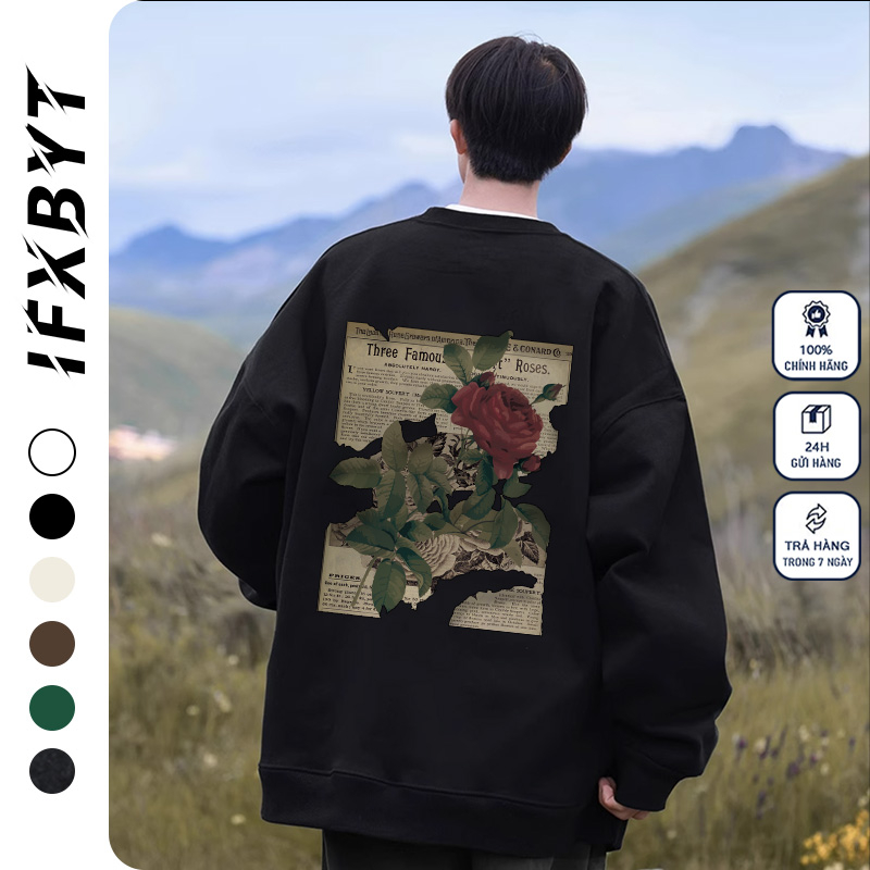 Áo sweater nam IFXBYT áo nỉ tay dài vintage form rộng unisex 100% cotton-B0073