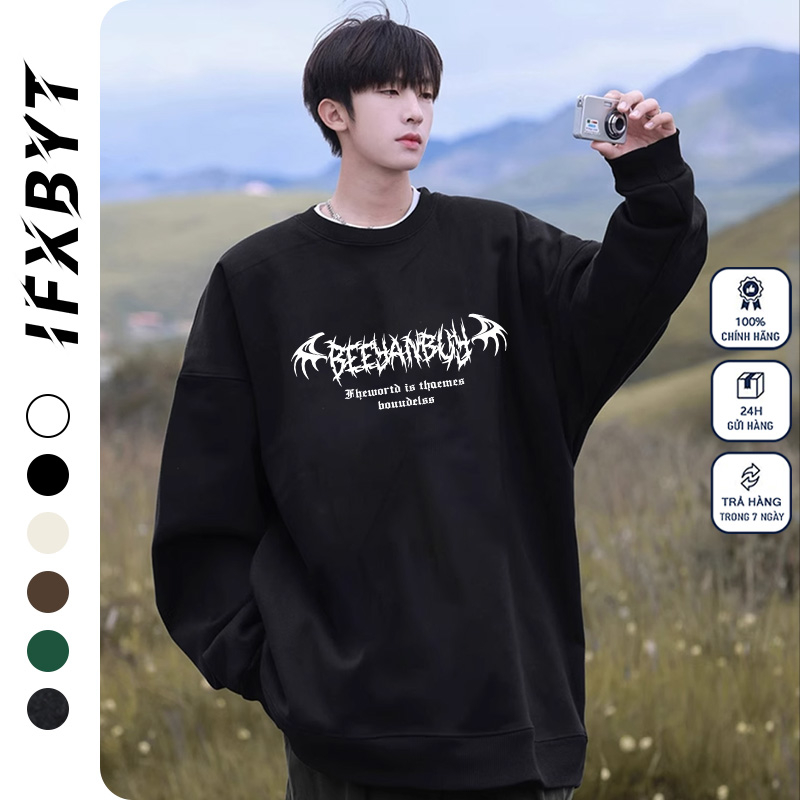 Áo sweater nam IFXBYT áo nỉ tay dài vintage form rộng unisex 100% cotton-B0073