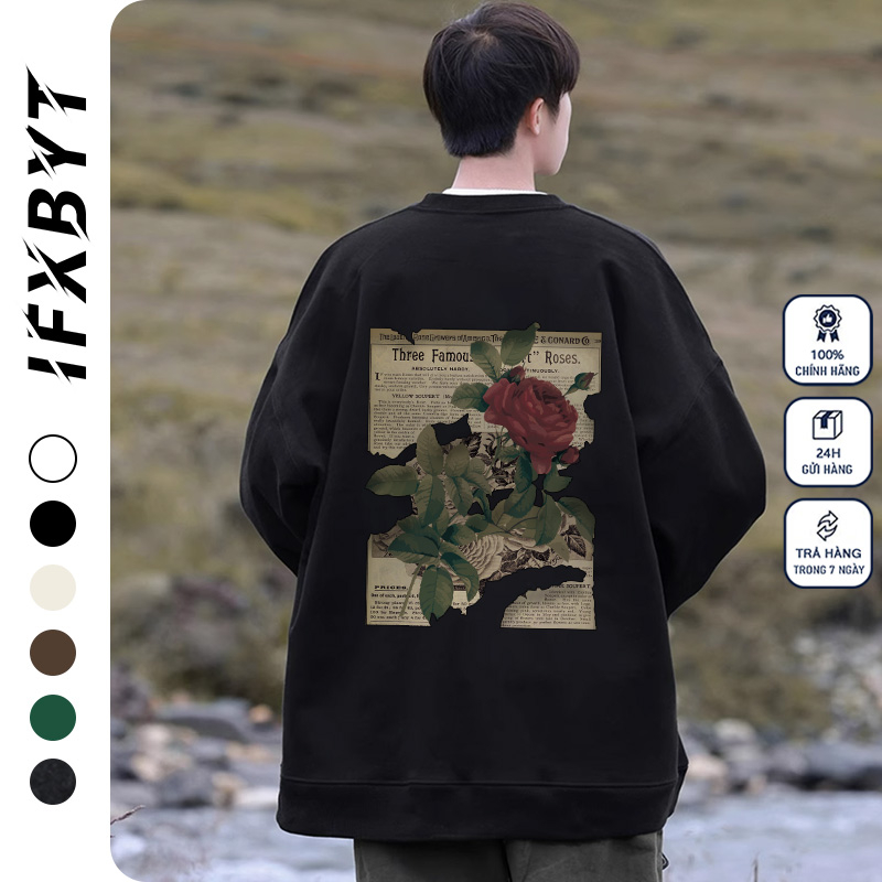 Áo sweater nam IFXBYT áo nỉ tay dài vintage form rộng unisex 100% cotton-B0073
