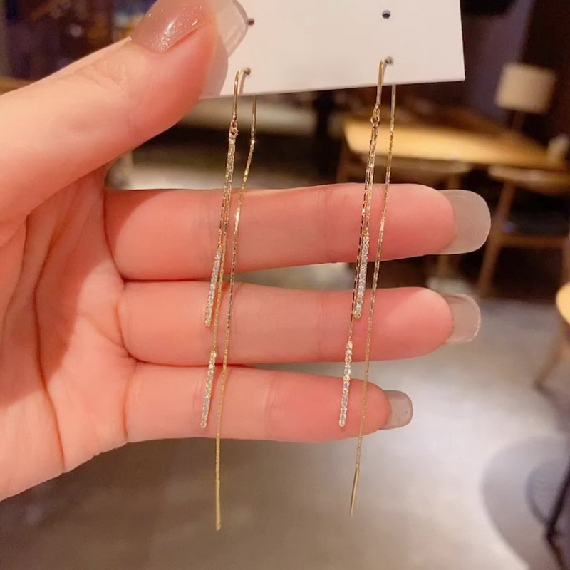 Thời Trang Bông Tai Mạ Vàng 18k Đính Đá Tua Rua Đơn Giản Cho Nữ