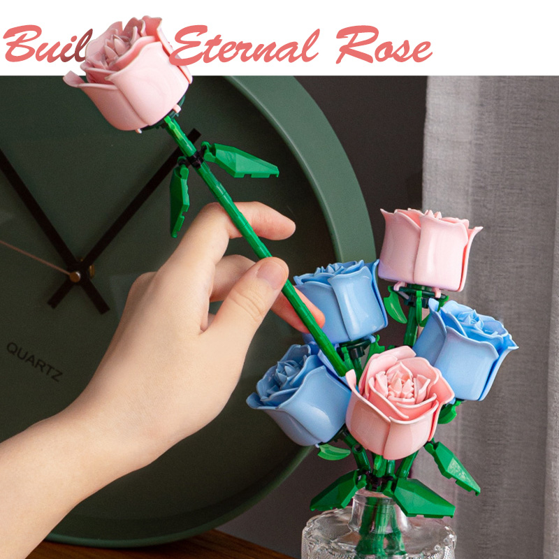Khối Đồ Chơi Lắp Ráp Hình Hoa Hồng Xanh Đỏ Dành Cho Bé Gái