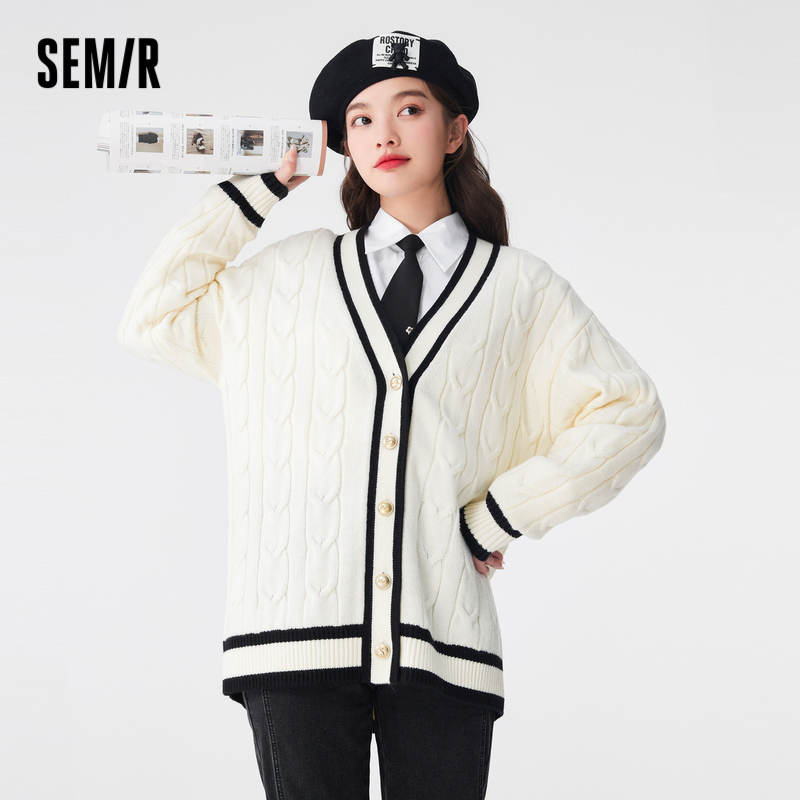 Semir Áo cardigan dệt kim nữ thời trang mùa thu mới áo len dệt kim dáng rộng cổ chữ V phổ biến áo khoác học sinh