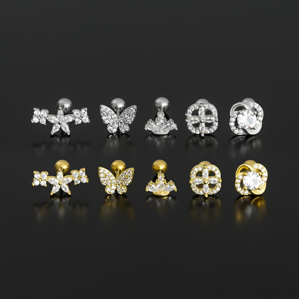 1 Bông Tai Thép Titan g23 Hình Hoa Bướm Đính Đá Zircon
