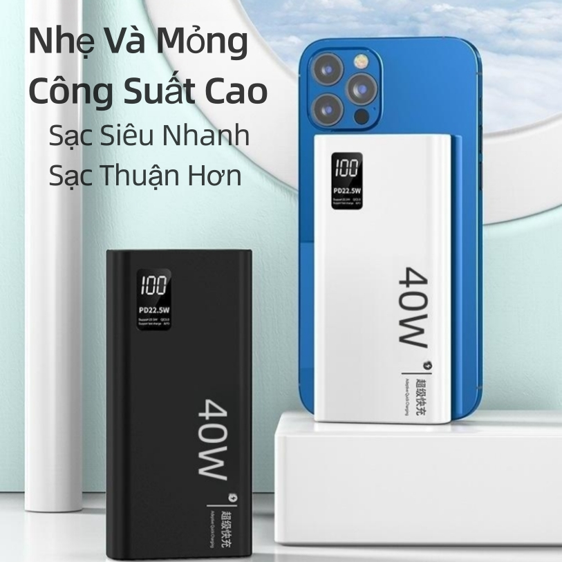Pin Sạc Dự Phòng Công Suất Cao 100000 MAh Sạc Nhanh 40W Màn Hình Thuật Số Tích