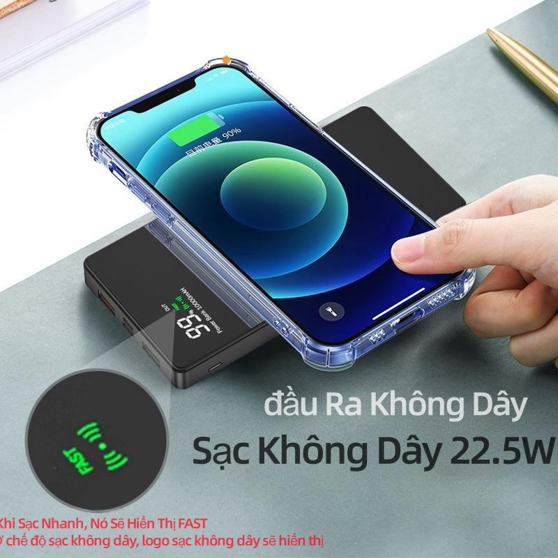Pin Sạc Dự Phòng 22.5W100000mAh Tế Sang Trọng Chovới Màn Hình Thuật Số Sạc Không Dây