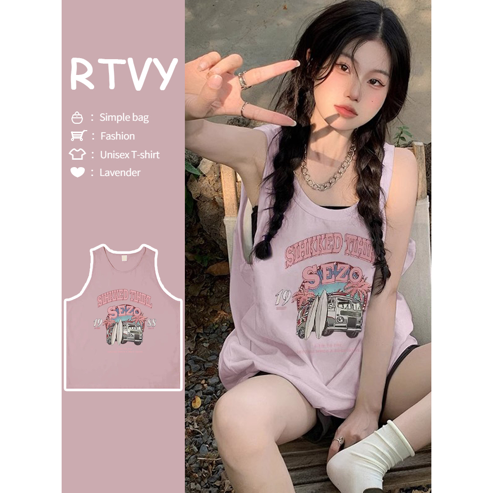 【RTVY】Áo Sát Nách Cổ Tròn Màu Hồng Ngọt Ngào Phong Cách Pháp Thời Trang Mùa Hè Cho Nữ
