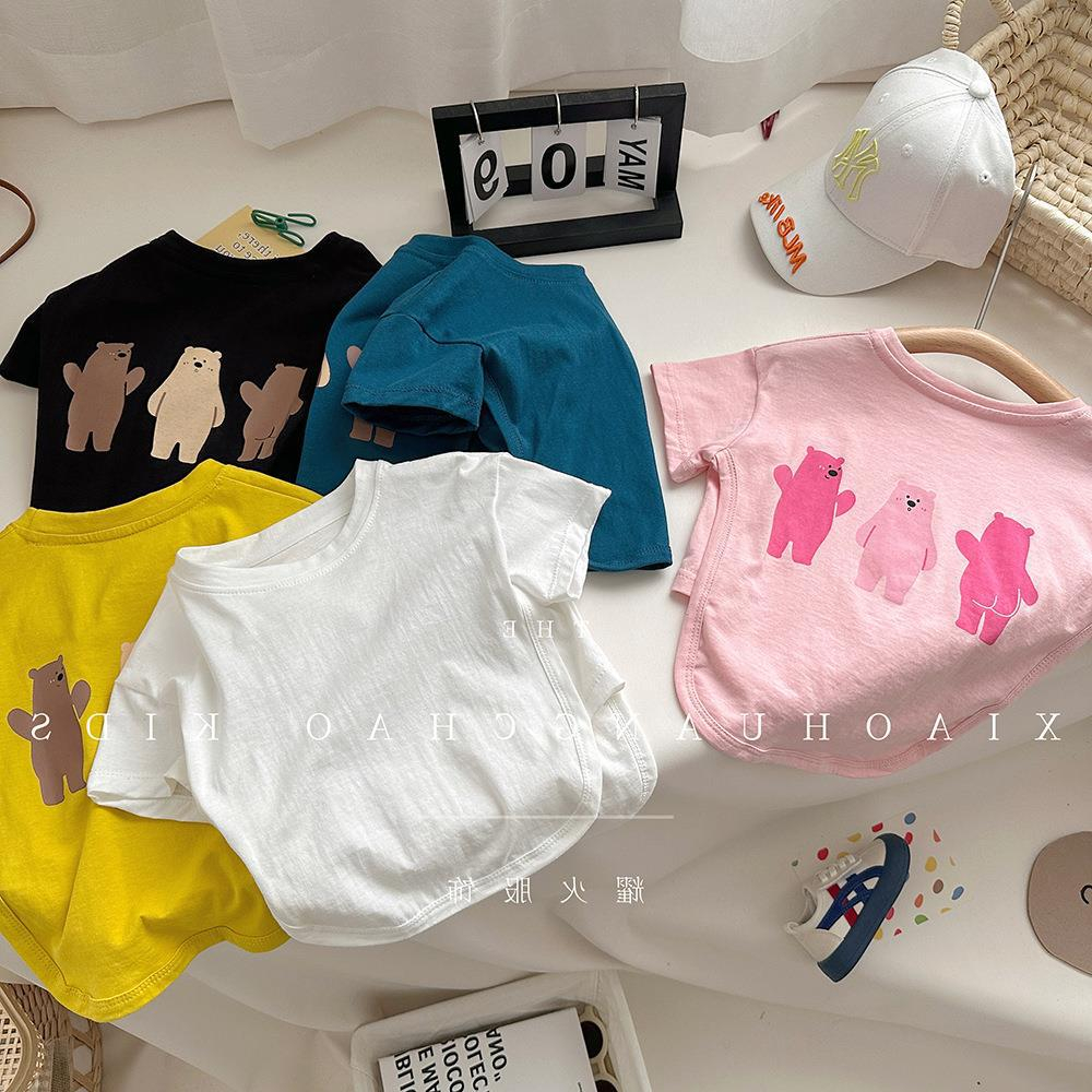 Sun baby Áo ba gấu nhỏ mô hình hoạt hình mùa hè cho trẻ em cổ tròn ngắn tay ngắn-tay áo sơ mi